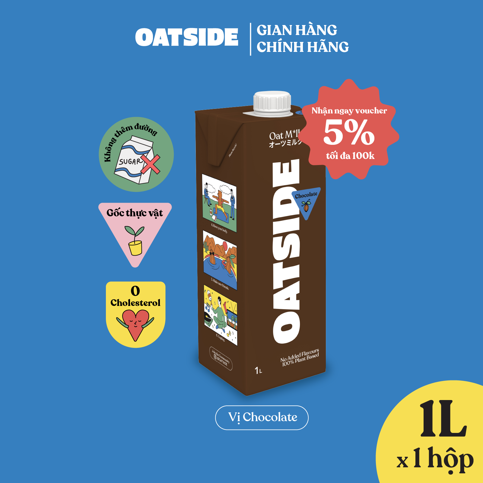 Sữa yến mạch OATSIDE vị Sô-cô-la - Chocolate 1L - Không lactose Đậm vị Làm từ Cacao thật