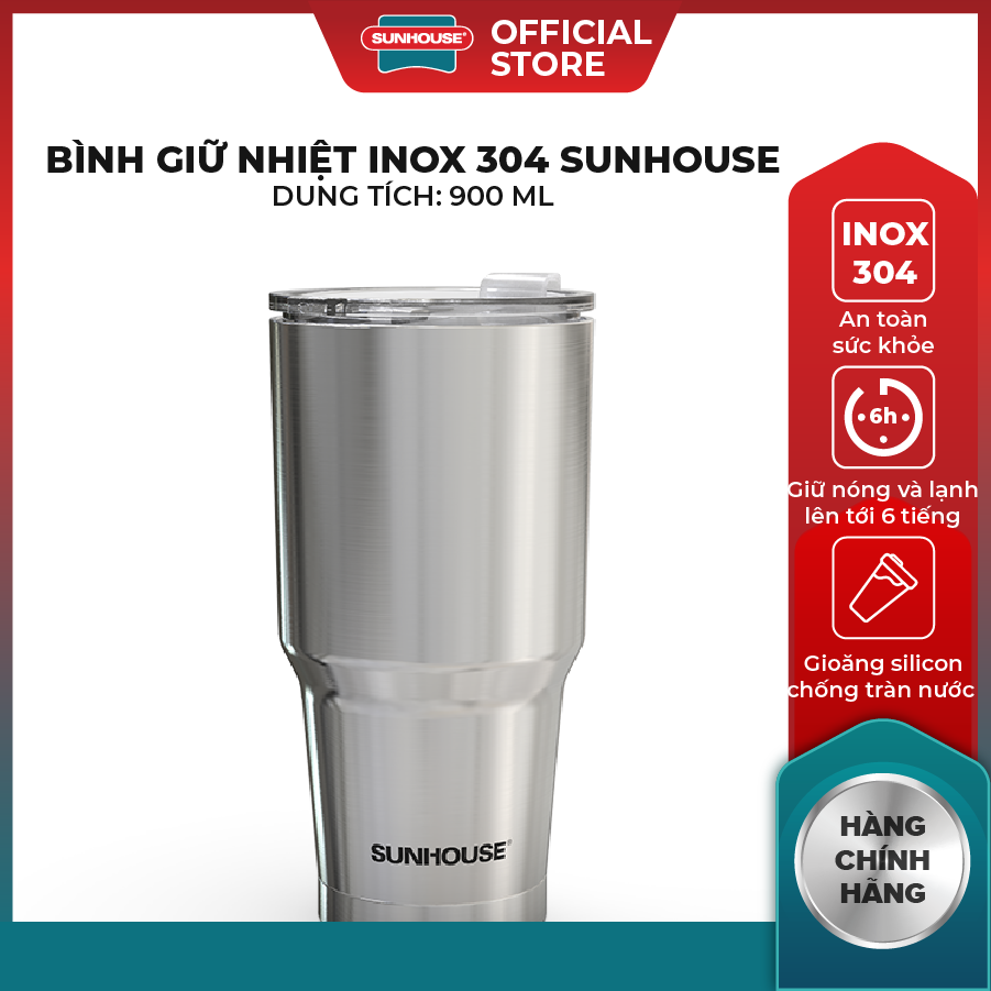 BÌNH GIỮ NHIỆT INOX 304 SUNHOUSE 900ML KS-TU900I