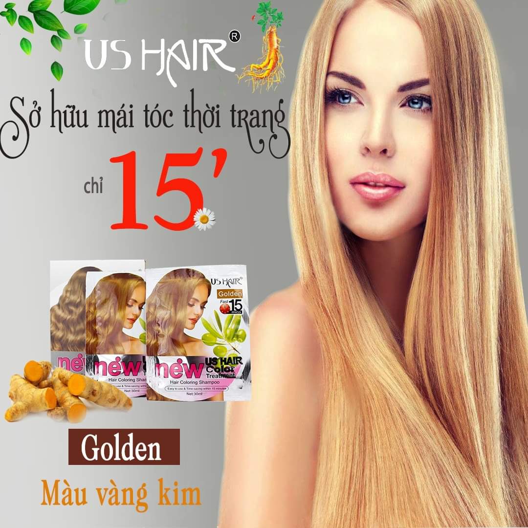 (10 Gói) Dầu Gội Che Tóc Bạc Us Hair Nhuộm Che Bạc Tại Nhà