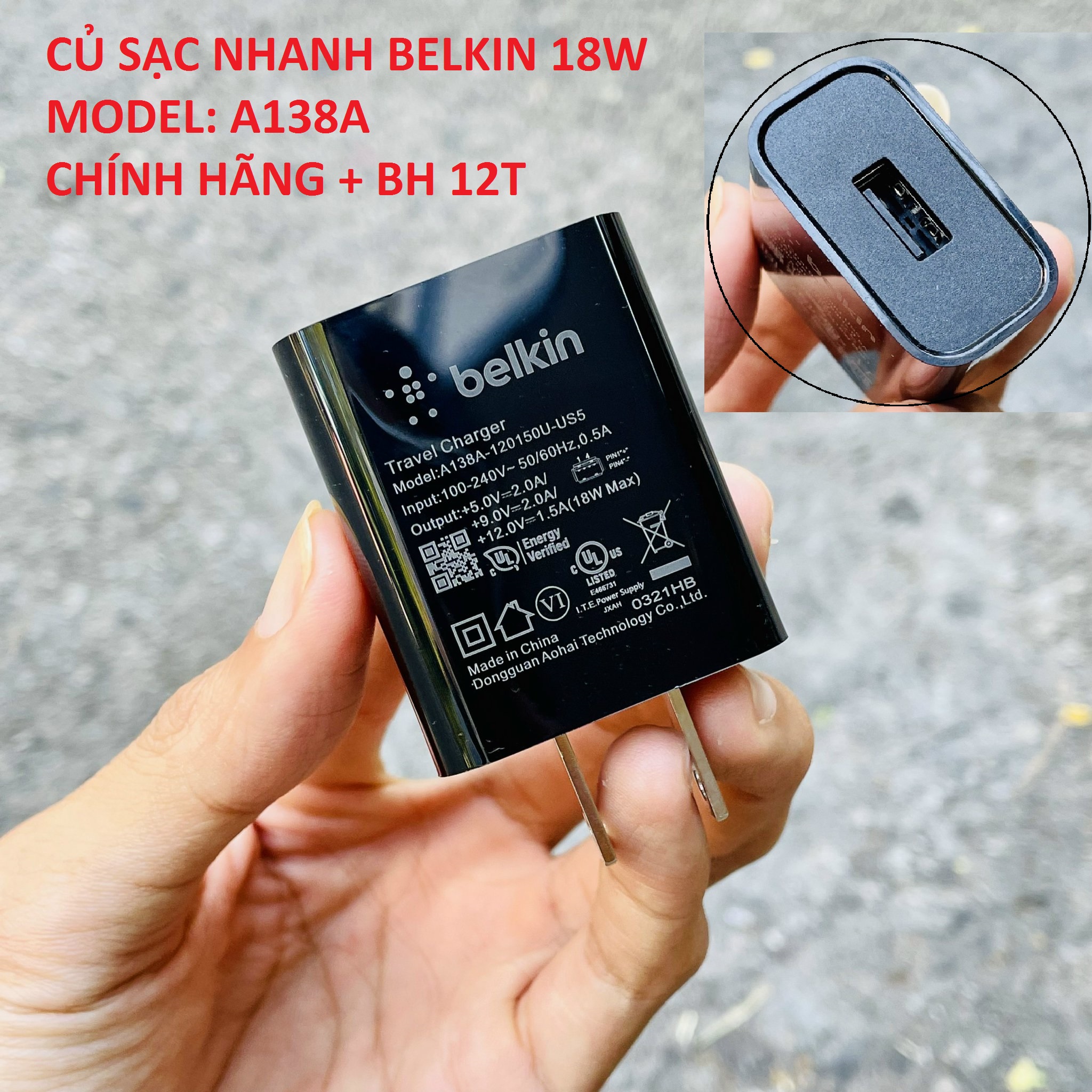 Củ Sạc Nhanh BELKIN 18W - A138A Chính Hãng Tiêu Chuẩn MFI Nobox Mới 100% Bảo Hành 12 Tháng