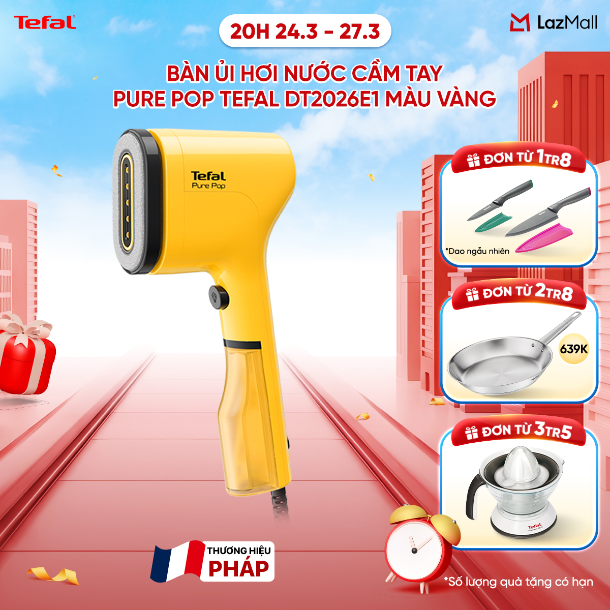 Bàn ủi hơi nước cầm tay Tefal DT2026E1 Vàng - 70 ml, 1300 W, màu vàng chanh