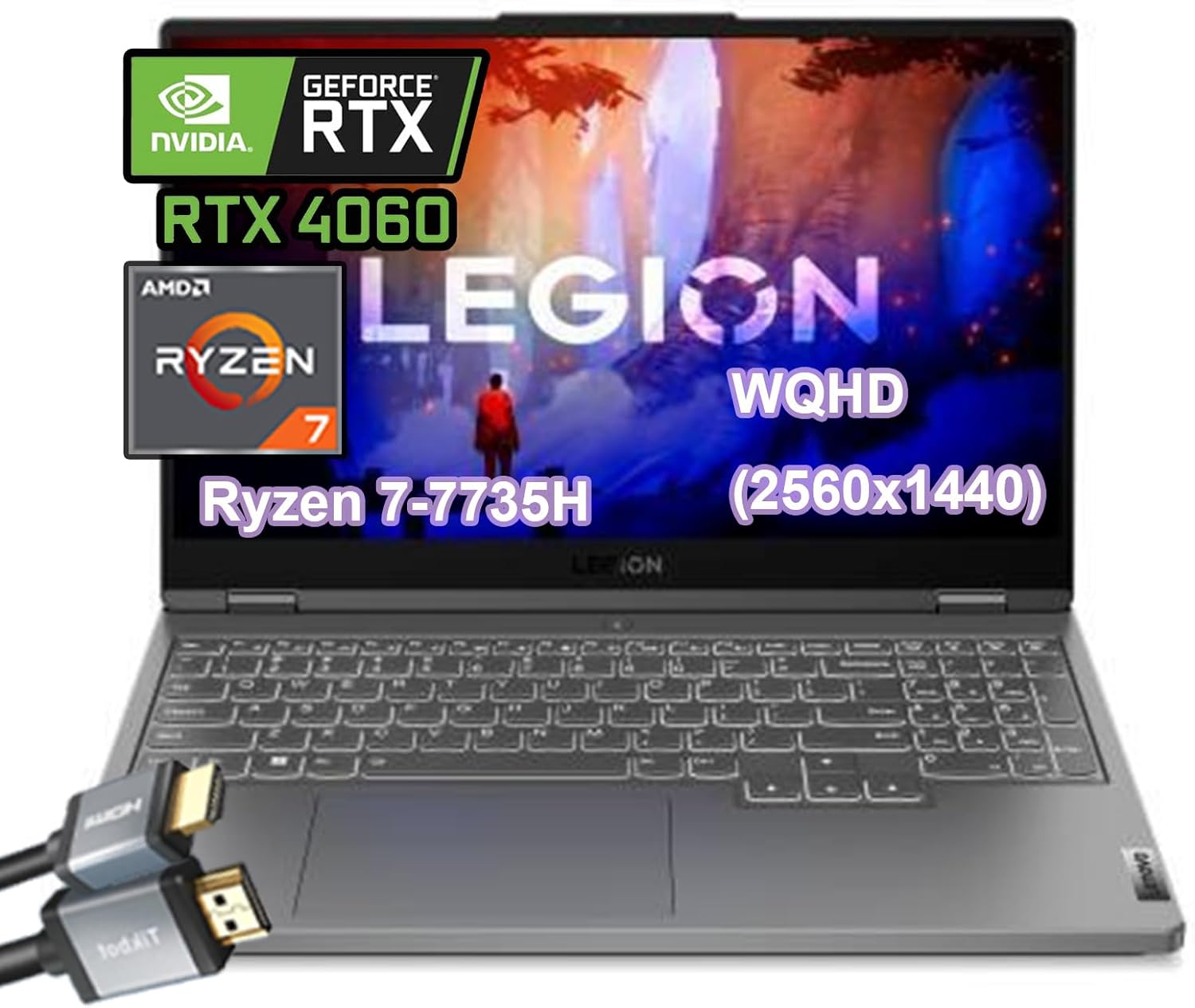 Lenovo Legion 5 Gaming Laptop 15.6" 165Hz WQHD(2560x1440) Ryzen 7-7735H NVIDIA GeForce RTX 4060(140W) 64GB RAM 1TB PCIe SSD Window 11 Home Backlit Keyboard with HDMI