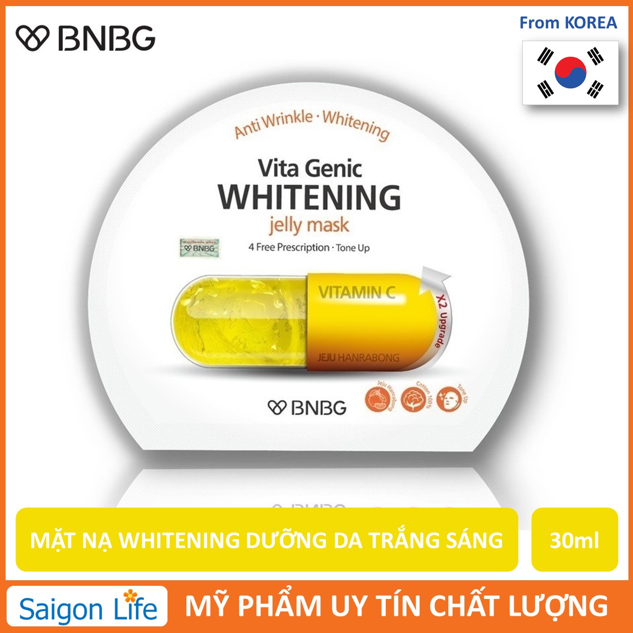 Mặt Nạ Giấy Bnbg Whitening Dưỡng Trắng Và Làm Đều Màu Da Bnbg Vita Genic Whitening Jelly Mask 30Ml (Vàng)