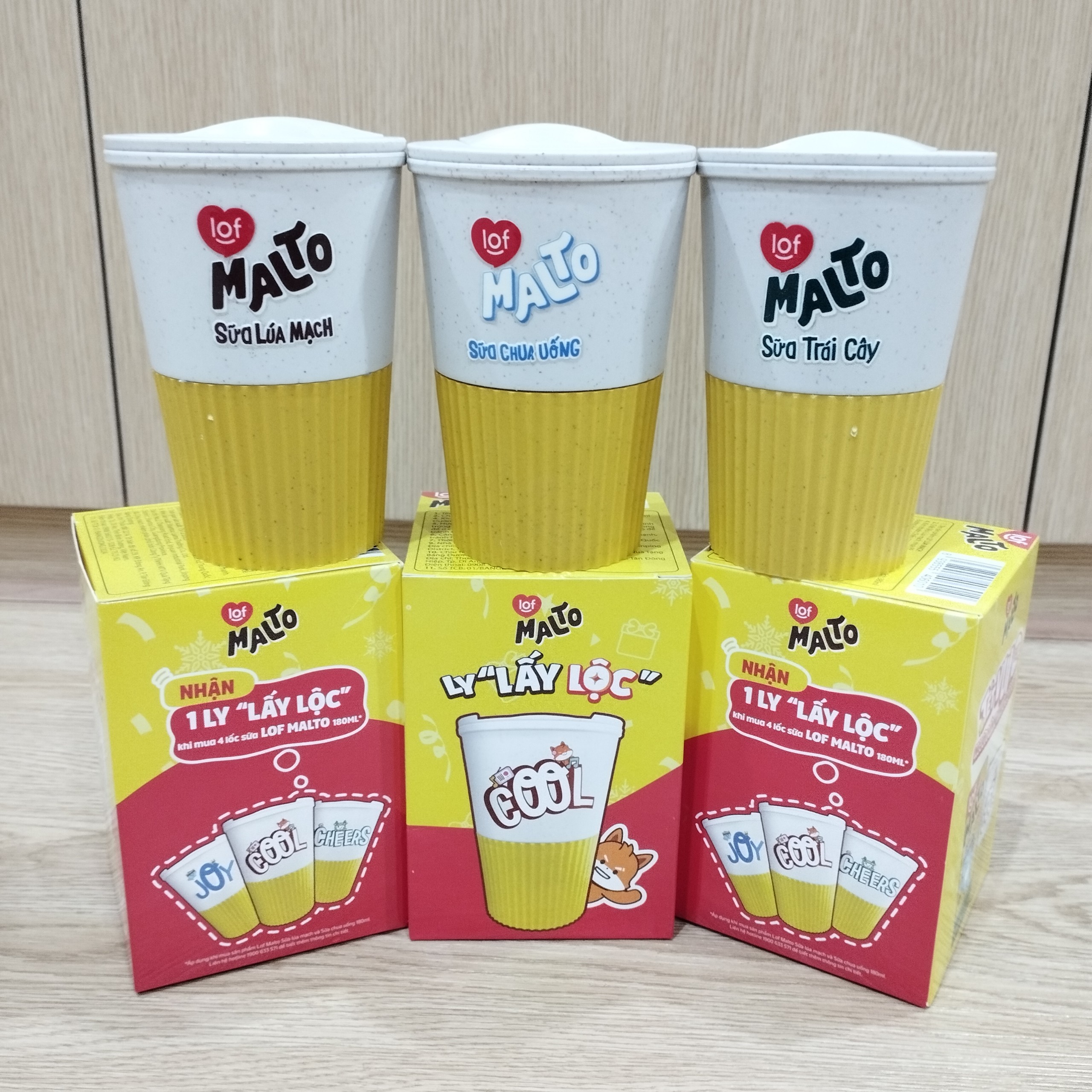 Ly Malto 380ml Ly nhựa lúa mạch có nắp đậy Ly "lấy lộc" quà tặng sữa LOF MALTO