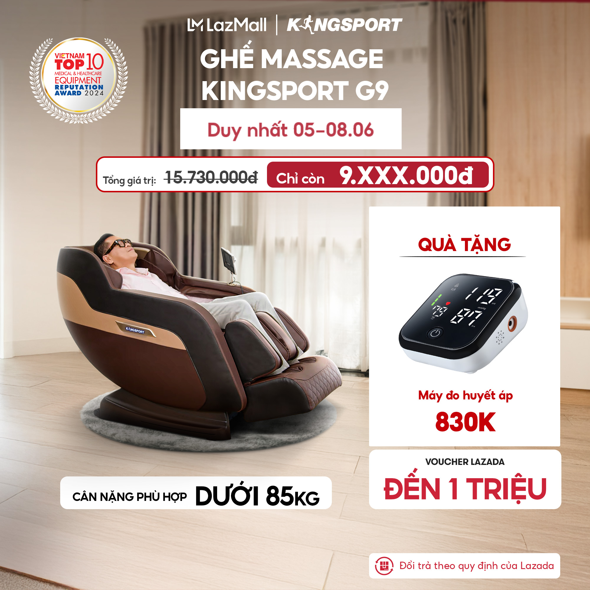 Ghế Massage Toàn Thân KingSport G9 - Công Nghệ Làm Ấm Warmtech, 5 Bài Tập Tự Động, Màu Đen/Xám