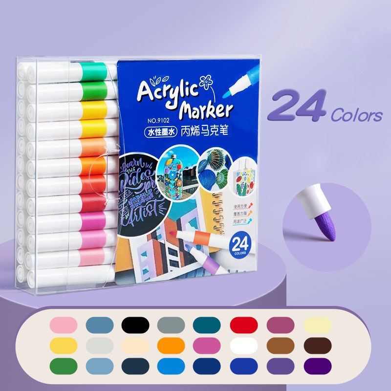 Bộ Bút Màu Dạ Acrylic Marker 24/48 Màu Vẽ Trên Mọi Chất Liệu Bộ 48 Bút Tô Màu Marker Màu Sắc Tươi Sá