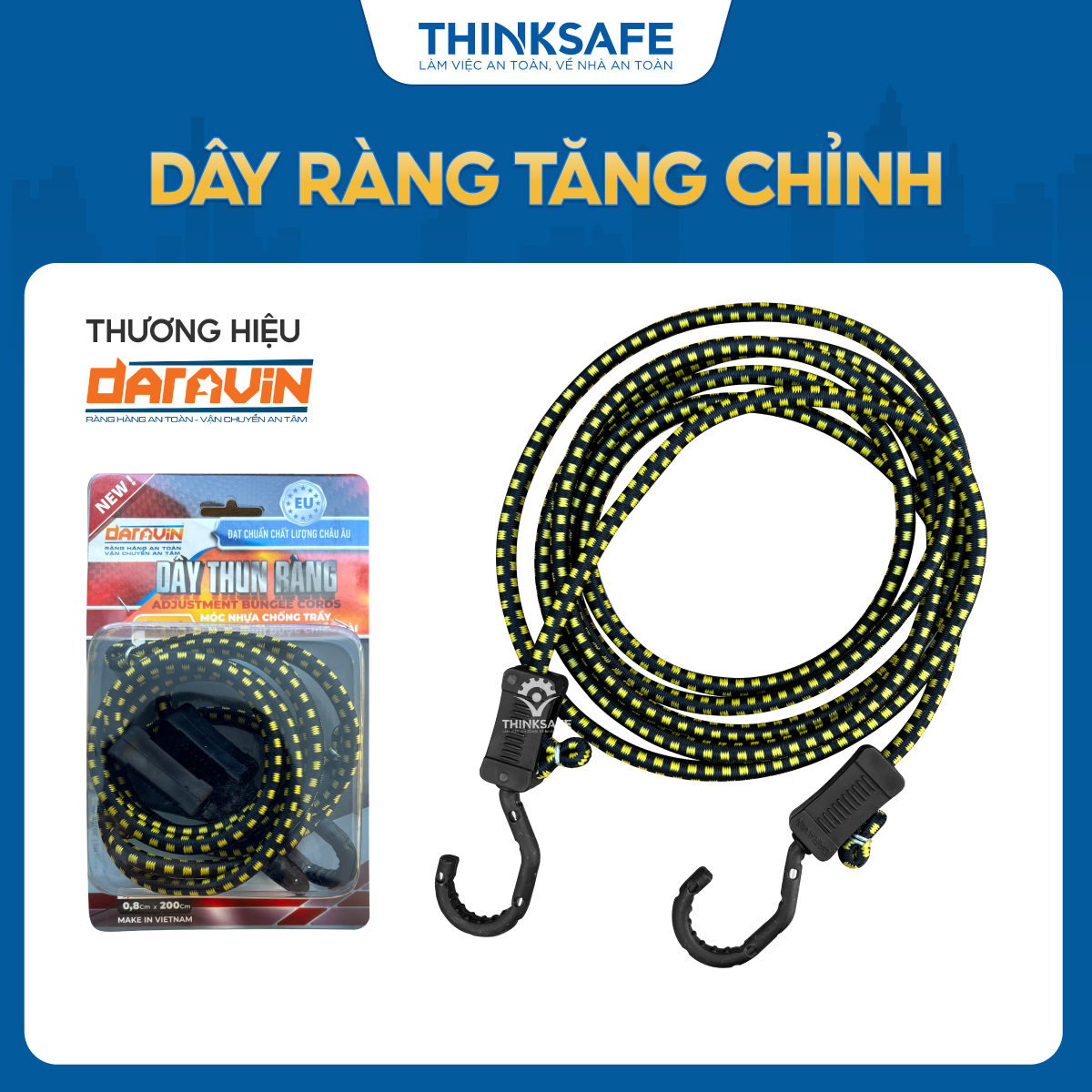 Dây ràng đồ xe máy Daravin dài 2m 3m 4m Dây thun ràng tăng chỉnh dây chằng hàng móc nhựa lõi thép - 