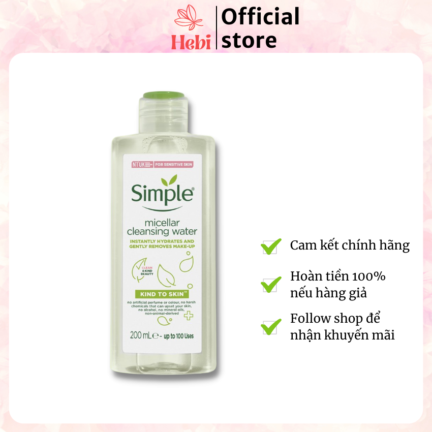 Nước Tẩy Trang Cấp Ẩm Lành Tính Cho Da Nhạy Cảm Simple Micellar Cleansing Water 200Ml Tt0001