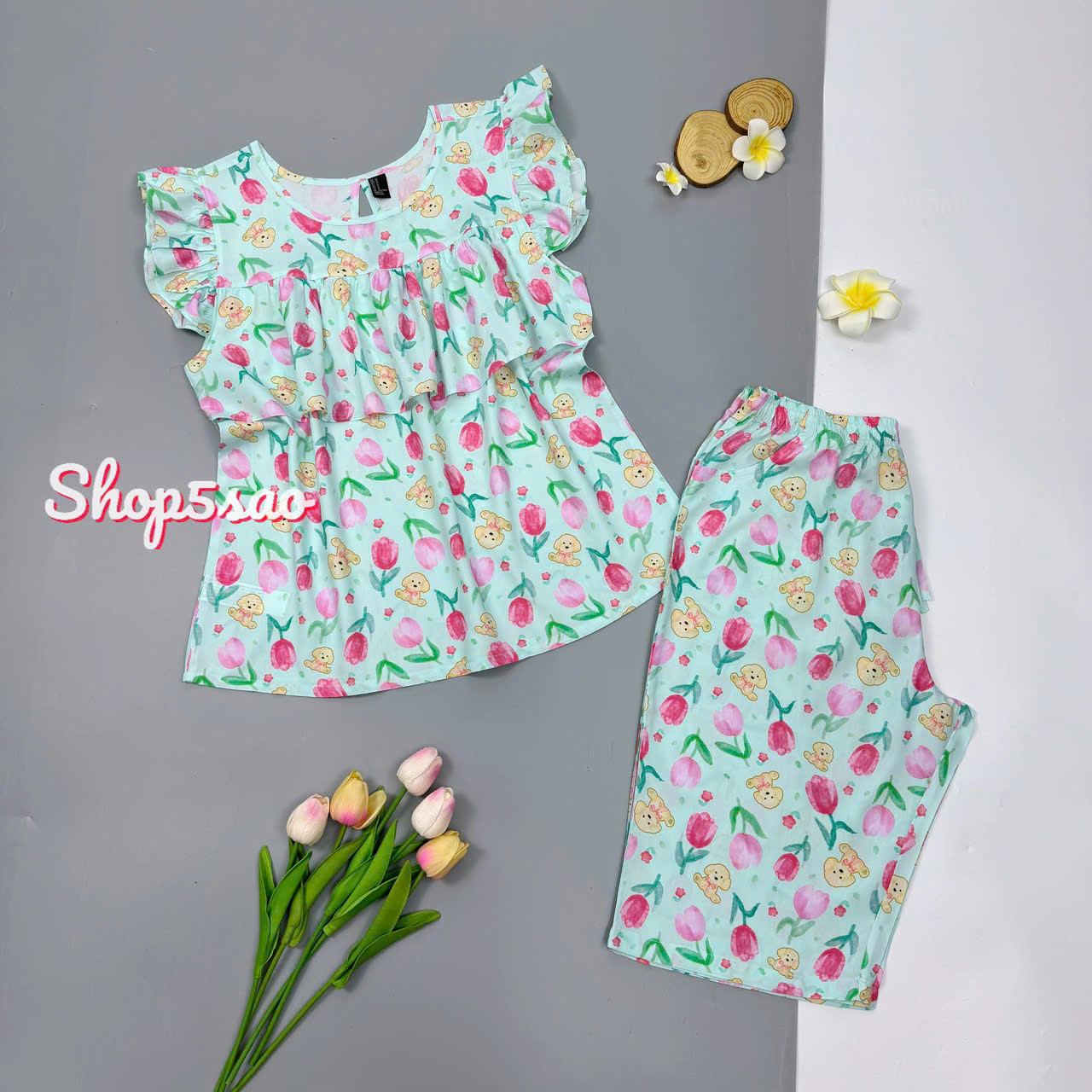 [HCM] Đồ tole nữ đồ bộ lanh mặc nhà lửng cánh tiên bèo ngực (43-75kg) cao cấp có Bigsize - SHOP5SAO