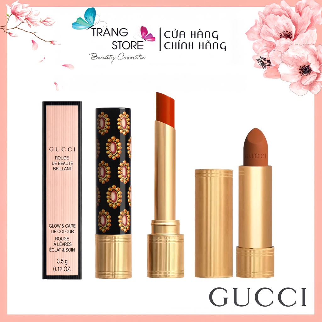 Son Gucci Rouge De Beaute Brillant Glow & Care Lip Colour Son Dưỡng Có Màu Gucci Bản Mới 2021