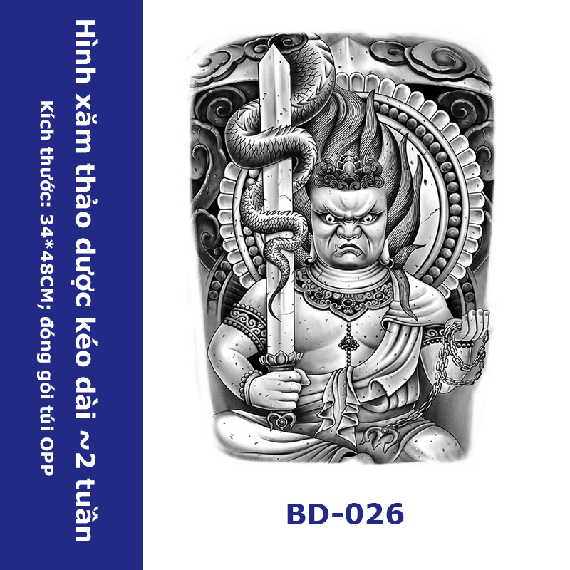 Hình xăm 15 ngày full lưng BD-026 miếng dán hình xăm nhật cổ 15 ngày chống nước không hậu quả