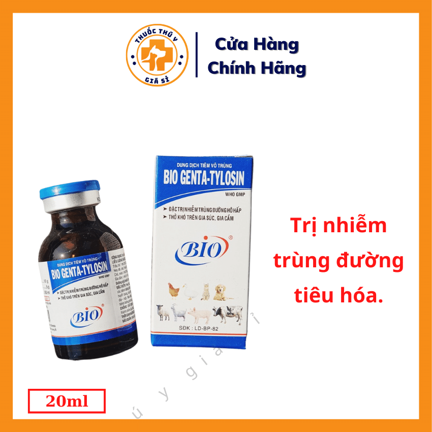 "Hoàn tiền đến 10%" Bio Genta Tylosin 20ml - Dùng Cho Nhiễm Trùng Đường Hô Hấp Sinh Dục Thở Khó Viêm