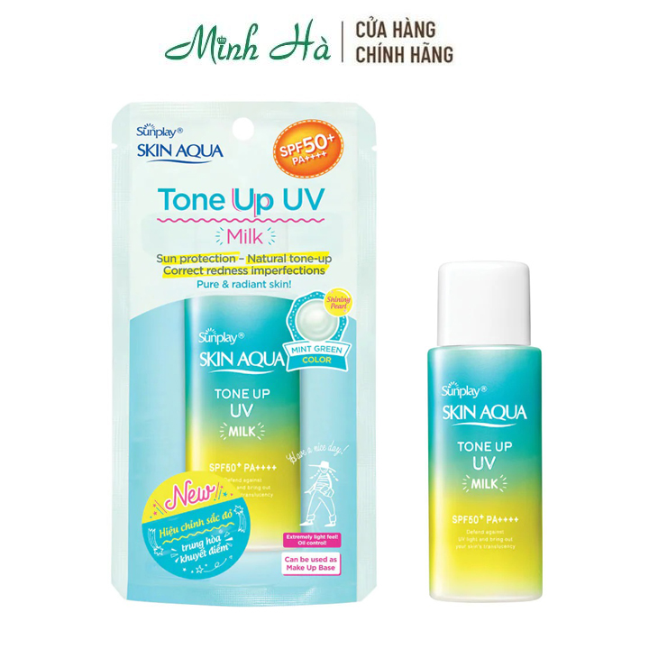 Sữa chống nắng Skin Aqua Tone Up UV Milk SPF50+ PA++++ Pure & Radiant Skin hiệu chỉnh sắc da trung hòa khuyết điểm 50g