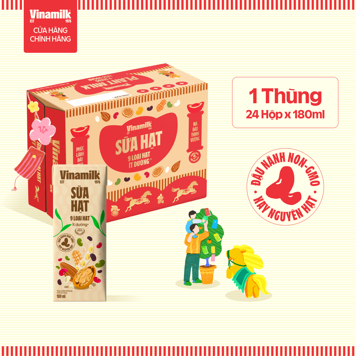 [Có Thể Nhận Bao Bì Tết/ Thường] Sữa 9 loại hạt Vinamilk - Thùng 24 hộp 180ml