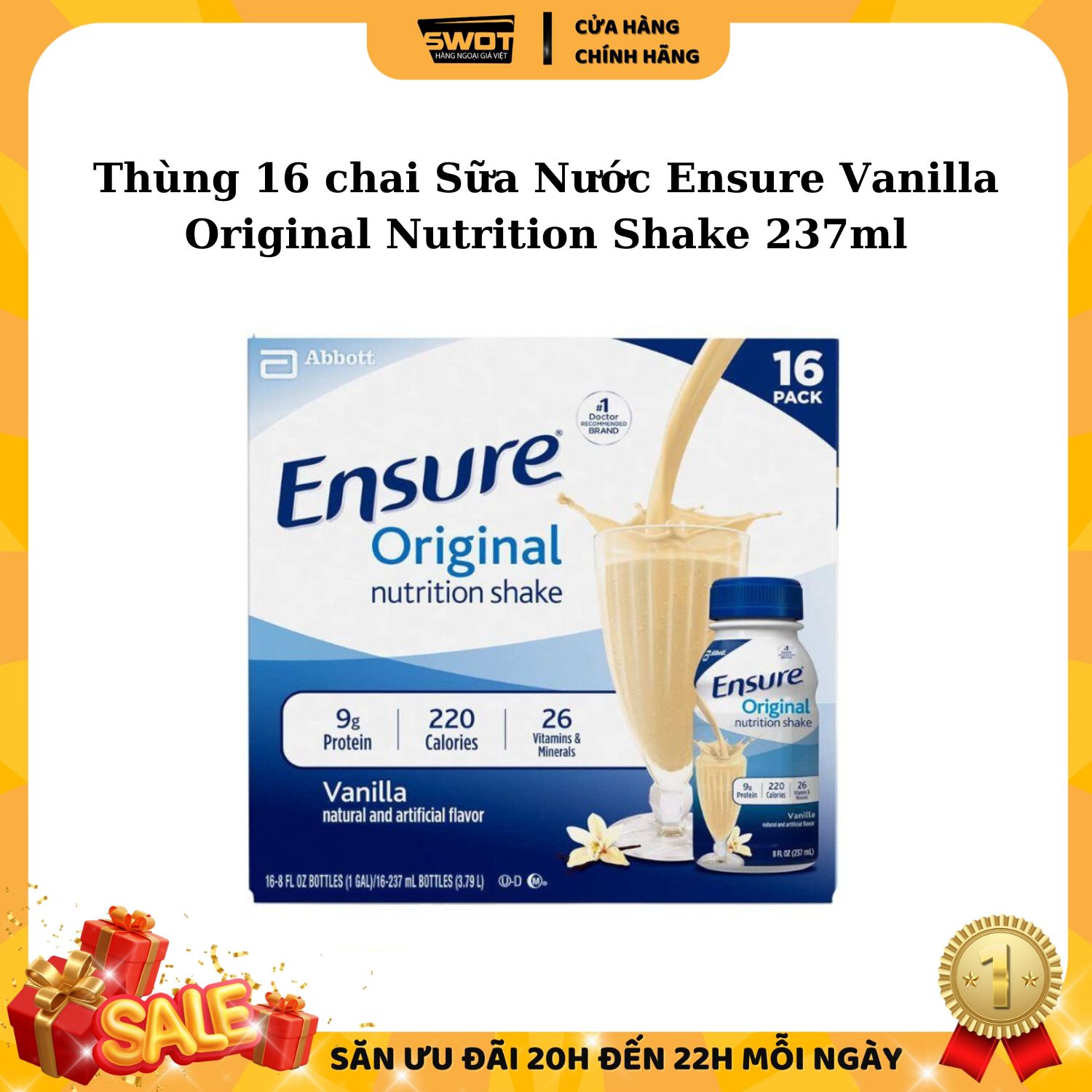 Thùng 16 chai Sữa Nước Ensure Vanilla Original Nutrition Shake 237ml - swotreviewhangmy1