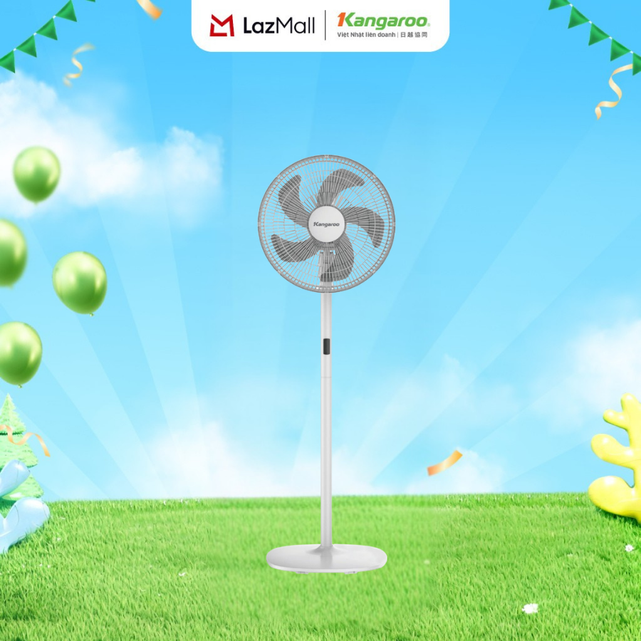 Quạt đứng Kangaroo KG726 - 5 Cánh, Điều khiển Từ Xa, Góc Quay Rộng, Màu Trắng