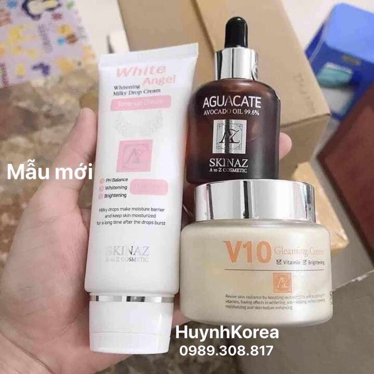 Set Dưỡng Trắng Da Chống Lão Hoá Và Thải Độc Tố V10 Skinaz Ngày Đêm (Kem V10 Serum Bơ Kem White)