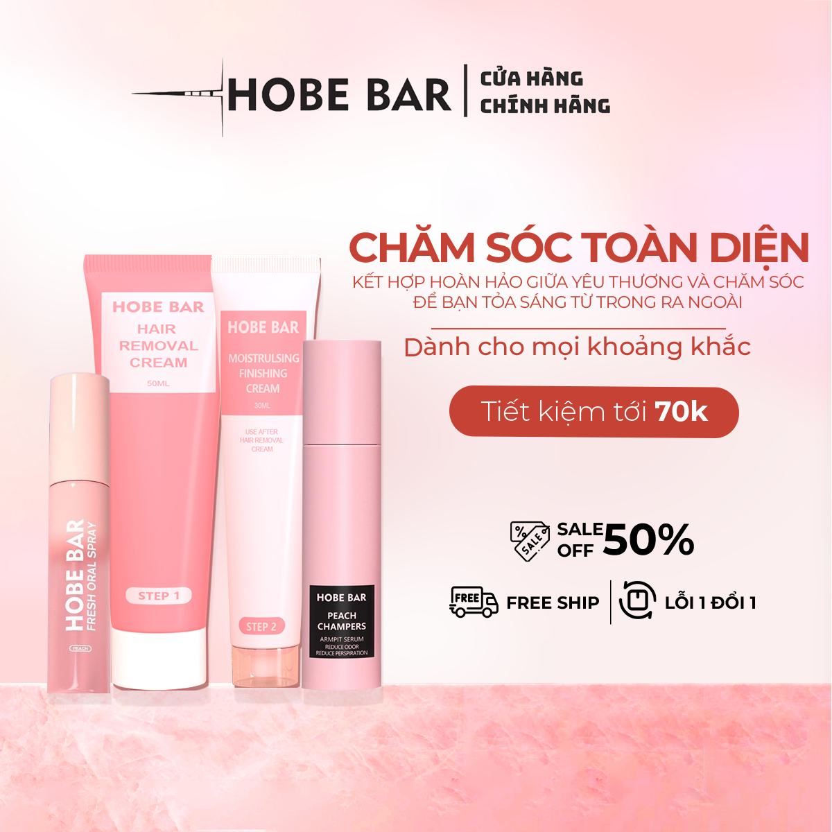 Combo chăm sóc toàn diện HOBEBAR lăn khử mùi + kem tẩy lông + xịt thơm miệng sự kiết hợp đặc biệt là