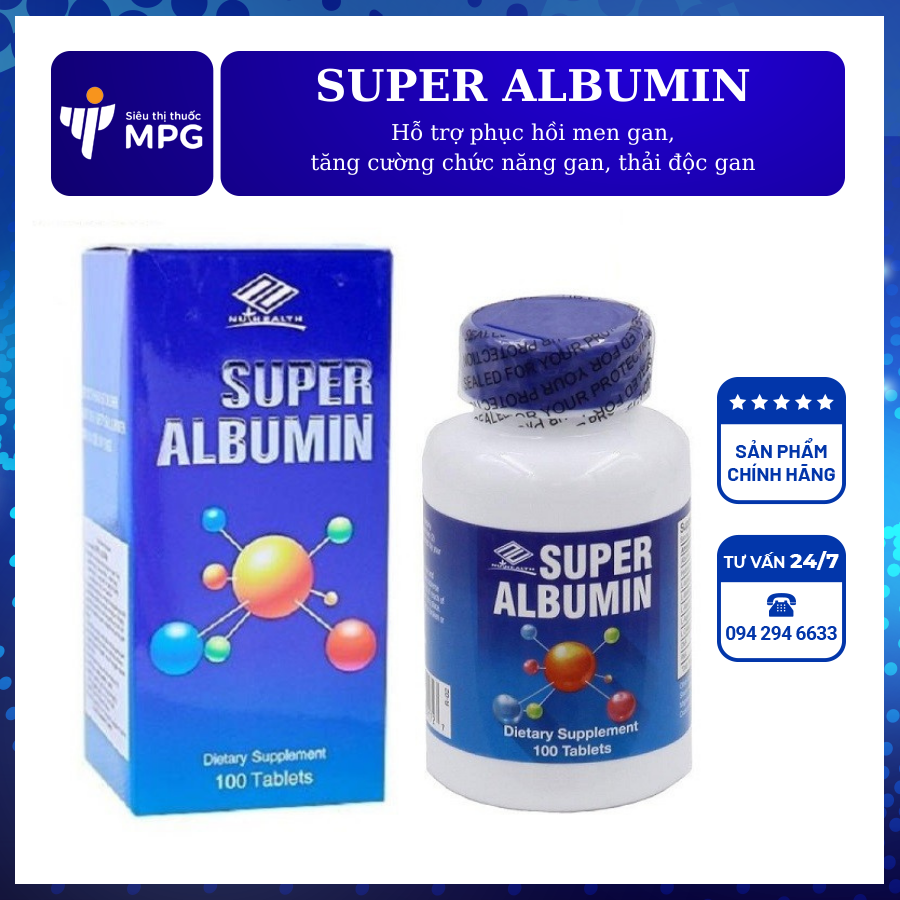 Super Albumin[Usa]( 100 Viên/ Hộp) : Phục Hồi Chức Năng Gan Tăng Đề Kháng Hỗ Trợ Hạ Men Gan Và Các Bệnh Lý Về Gan