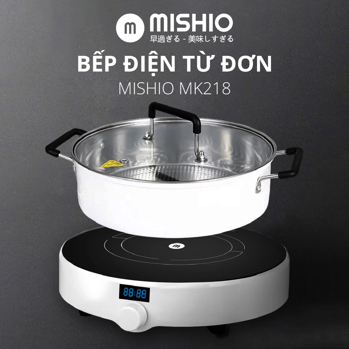 Bếp Điện Từ Đơn Mishio MK218 - Kính Pha Lê, 1500W, Trắng, China (Trung Quốc)