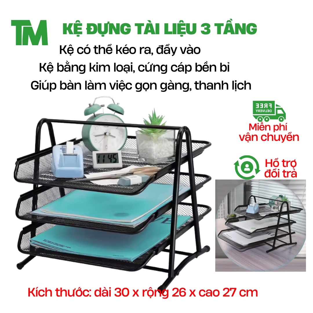 Khay đựng tài liệu để bàn 3 ngăn kệ tài liệu văn phòng bằng thép cao cấp lắp ráp tiện lợi