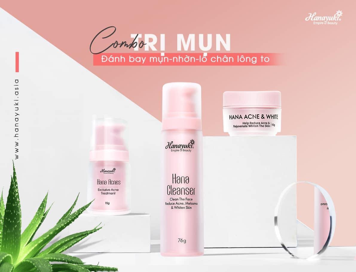 (Chính Hãng Hanayuki) Combo Đánh Bay Mụn Tàn Nhan Hanayuiki - Sữa Rửa Mặt Không Bọt Mini Hanayuki 76G - Hana Cleanser Mini + Kem Trị Mụn Trắng Da Mini Hanayuki 15G - Hana Acne & White Mini + Serum Trị Mụn Mini Hanayuki 15G - Hana Acnes Mini