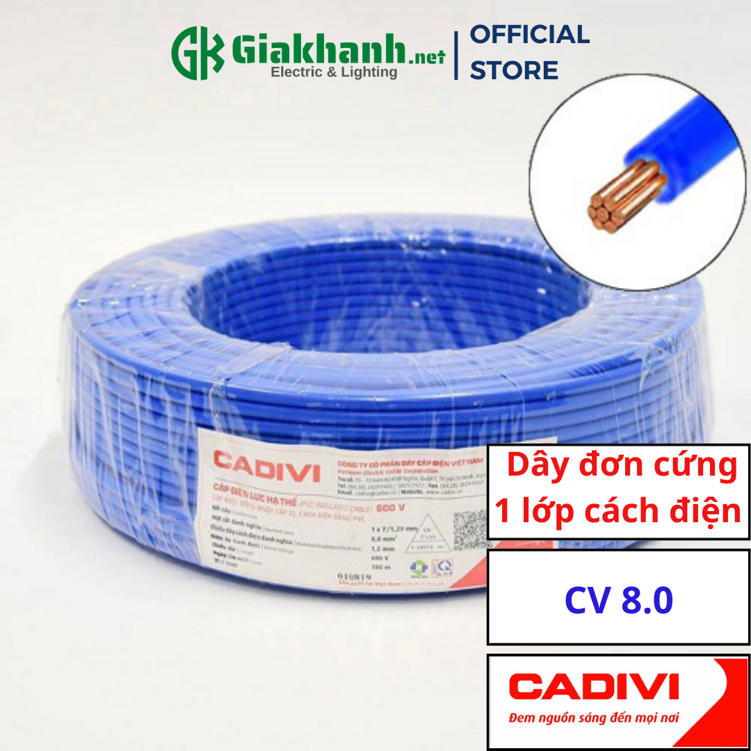 Dây Điện Đơn 1 Lõi 1 Lớp Cách Điện Cadivi CV 8.0 – 06/1kV 8.0 mm2