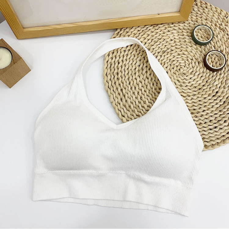 Áo bra hở lưng có mút ngực - Áo bra thun hở lưng cổ yếm gân tăm cotton tôn dáng sành điệu DLN68 B047