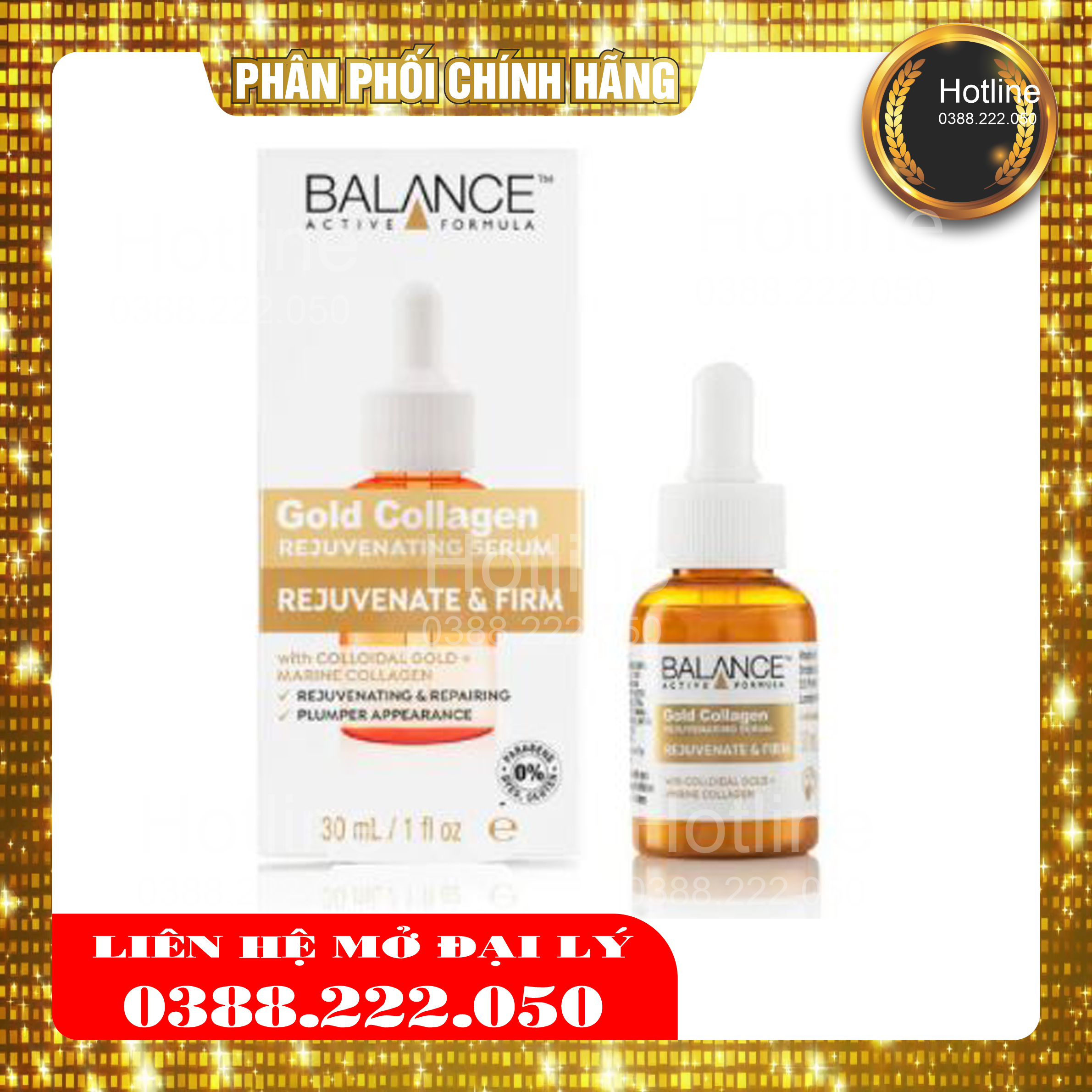 (Hot)Serum Gold Collagen Làm Trẻ Hóa Sáng Da Da Căng Bông Gold Collagen Rejuvenating Serum Chính Hãng