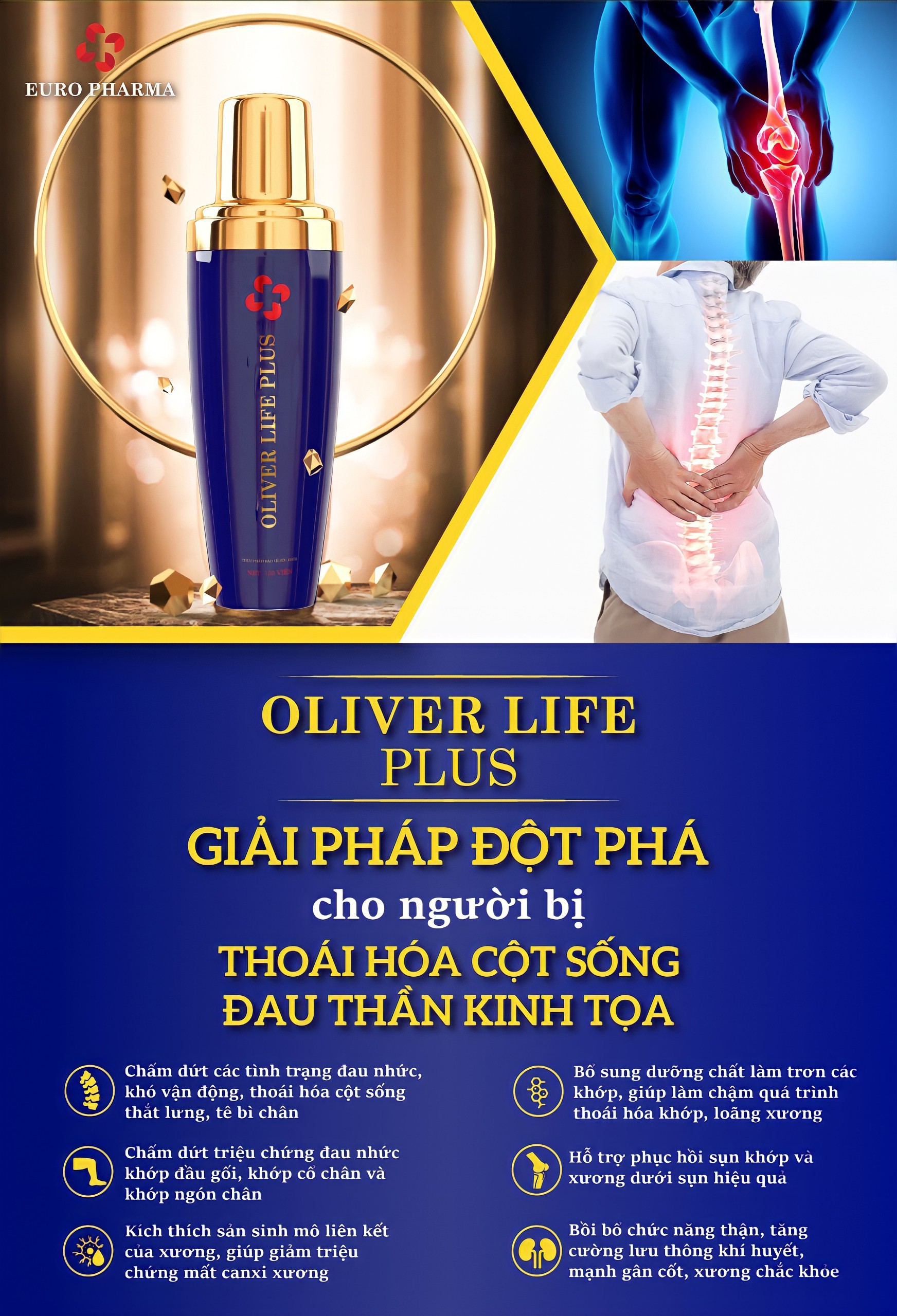 Viên Uống Bổ Xương Khớp Oliver Life Plus (60 Viên) Hỗ Trợ Điều Trị Thoái Cột Sống Đau Thần Kinh Tọa Viêm Khớp Gối... Chiết Xuất Hoàn Toàn Từ Thiên Nhiên