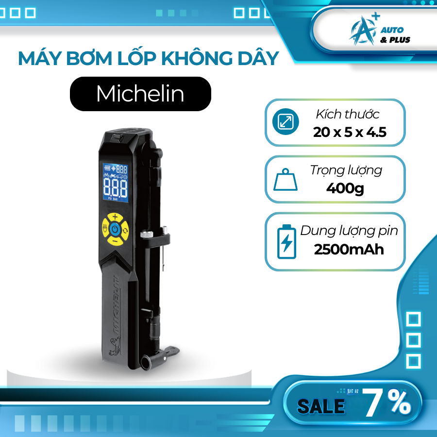 MÁY BƠM LỐP MINI ĐA NĂNG KHÔNG DÂY CAO CẤP CHÍNH HÃNG MICHELIN 3321
