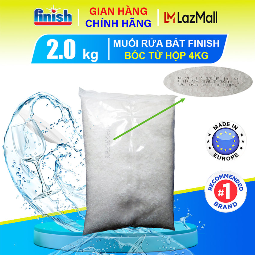 Hộp 4kg muối rửa chén bát Finish chính hãng nhập khẩu từ Châu Âu - Muối rửa bát trung hòa ion làm mề