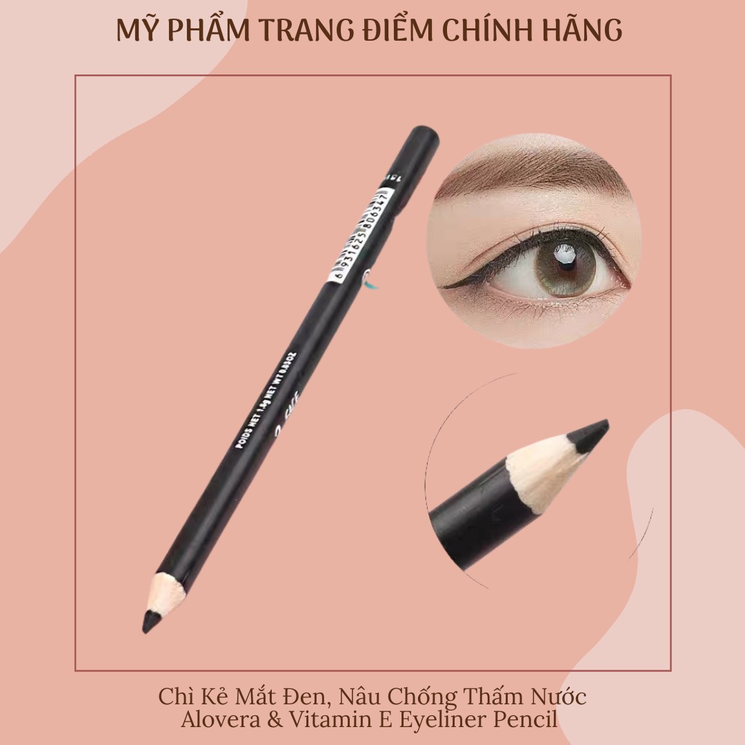 Chì Kẻ Mắt Đen Nâu Chống Thấm Nước Nội Địa Trung Alovera & Vitamin E - Eyeliner Pencil