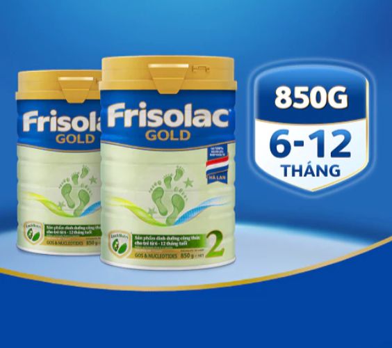 Bộ 2 lon Frisolac Gold 2 Sữa Bột Dinh Dưỡng Cho Bé 6-12 Tháng 850g