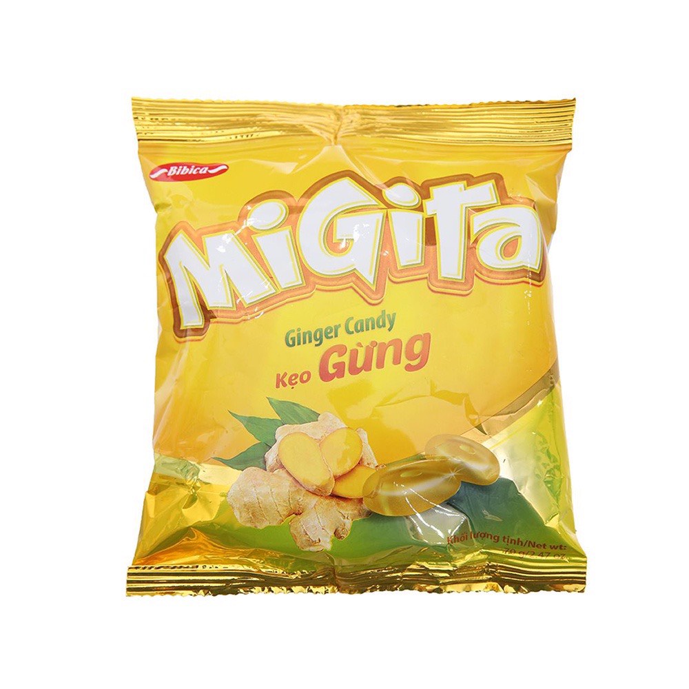 Kẹo Migita Bibica (Me/ Bạc hà/ Gừng) gói 70g đủ hương vị