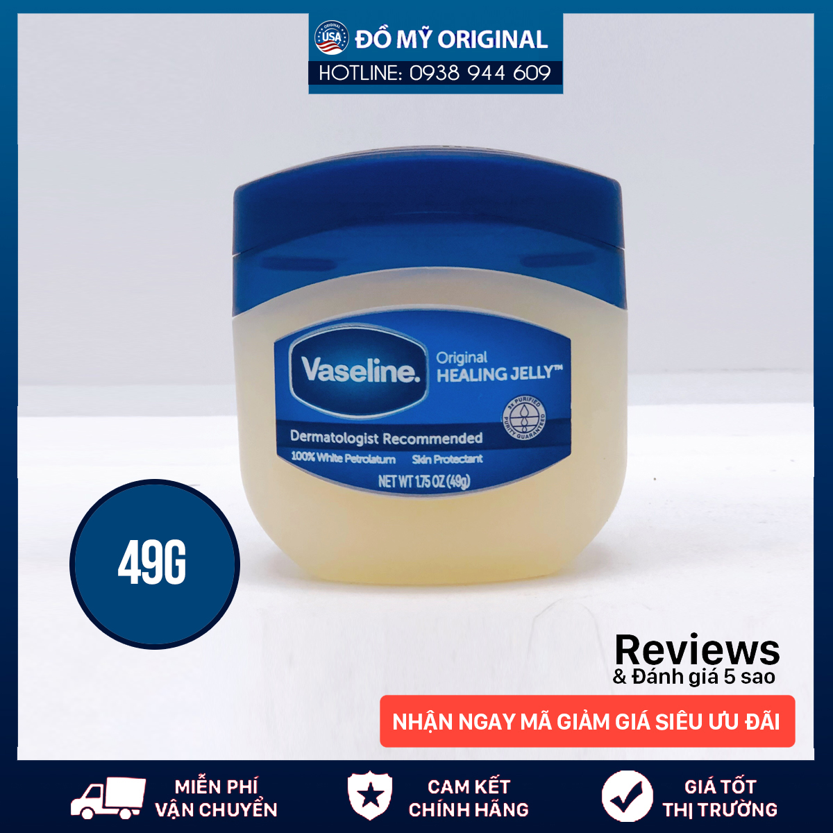 [Hcm]Sáp Dưỡng Ẩm Vaseline 49G Chuẩn Mỹ Làm Mềm Lớp Sừng Làm Lành Các Vết Thương Ngoài Da Do Da Bị Khô Nẻ