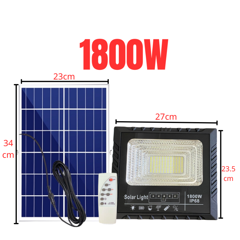 1800W năng lượng mặt trời ánh sáng với điều khiển từ xa không thấm nước ngoài trời vườn ánh sáng lũ IP68 với pin hiển thị ánh sáng Chiếu sáng từ 6 đến 8 tiếng