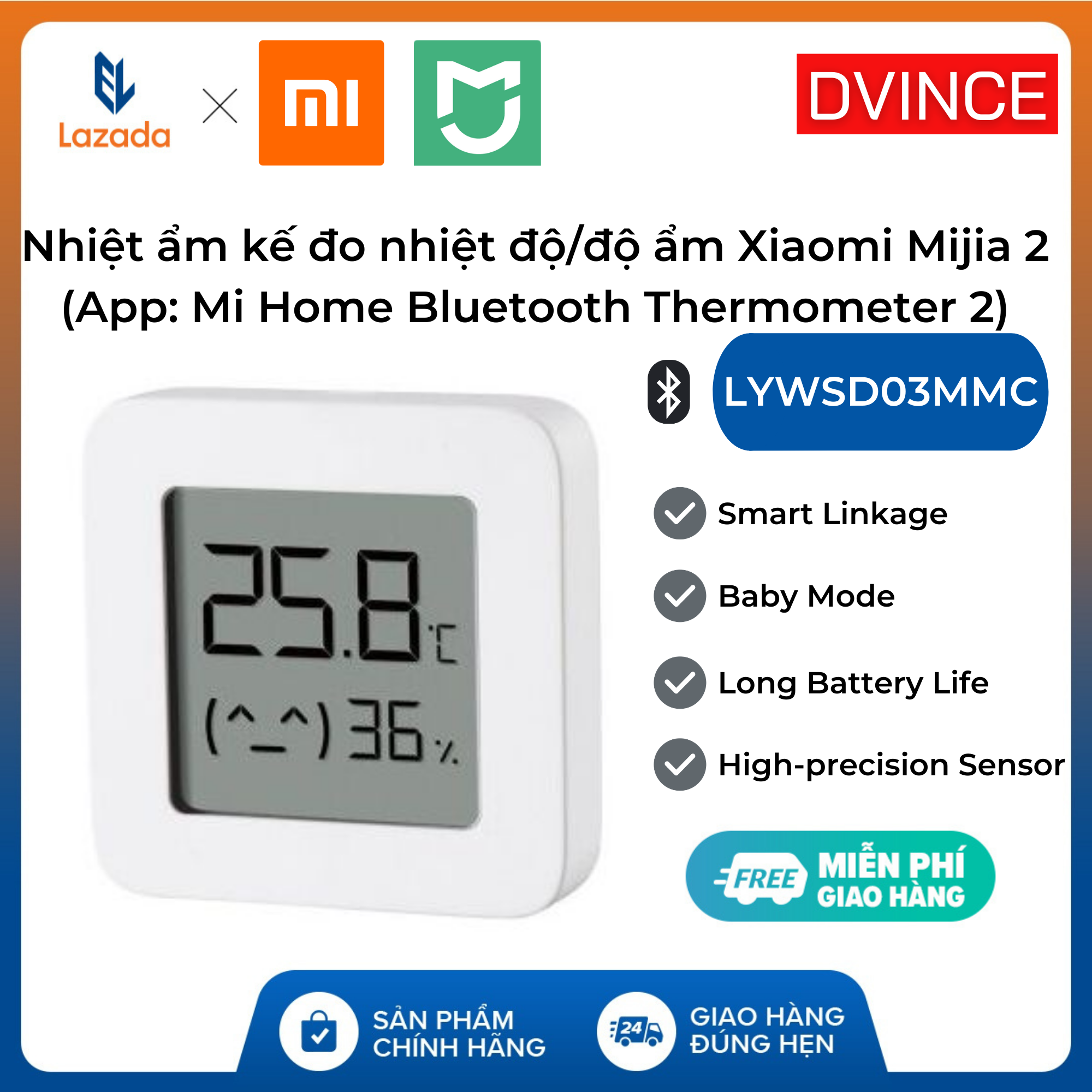 Nhiệt Ẩm Kế Thông Minh Xiaomi Mijia Thế Hệ 2 (Gen 2) Kết Nối Bluetooth App Mi Home - Dvince Store