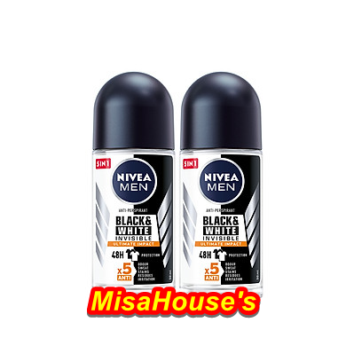 Combo 2 Lăn Ngăn Mùi Giảm Hình Thành Vệt Ố Vàng Trên Quần Áo Nivea Men Invisible For Black And White 50Ml