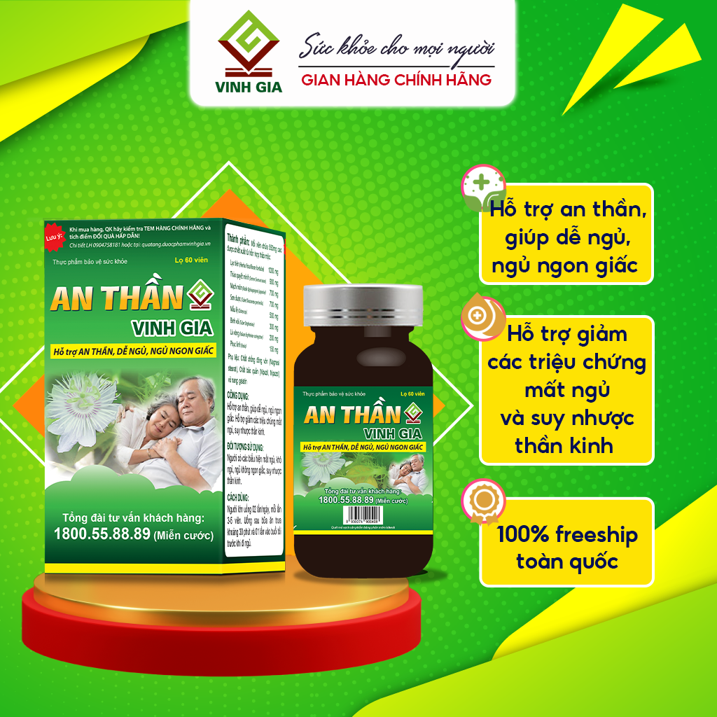 Viên Uống Hỗ trợ Ngủ Ngon An Thần Vinh Gia Giảm Căng Thẳng Mệt Mỏi Suy Nhược Thần Kinh (60v/ Hộp)