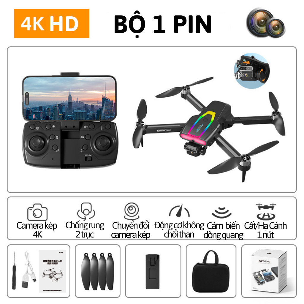 Flycam Mini Giá Rẻ Drone F199 Pro Max Máy Bay Điều Khiển Từ Xa 4 Cánh Play Camera Cao Cấp 2 Camera P