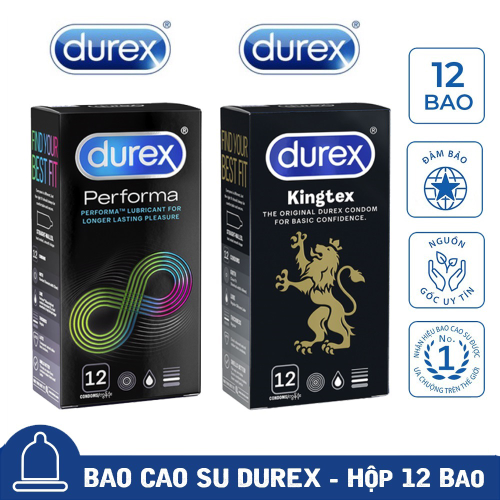 [Mua 1 Tặng 1] Bao Cao Su Durex Performa Kéo Dài Thời Gian Quan Hệ + Durex Kingtex Size Cỡ Nhỏ Che Tên Sản Phẩm