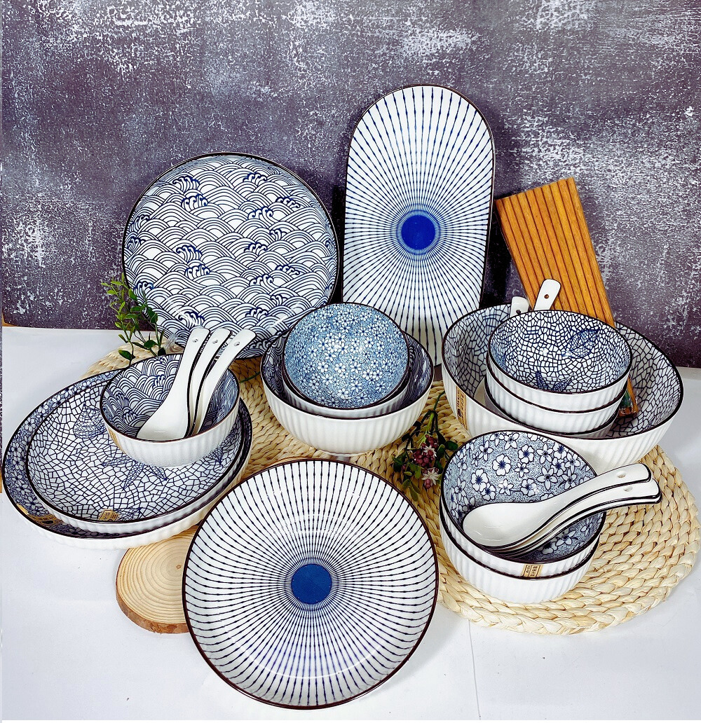 Bộ chén đĩa cao cấp bát đĩa Gốm sứ Gosu phong cách Nhật Bản Hoạ Tiết Retro sáng tạo
