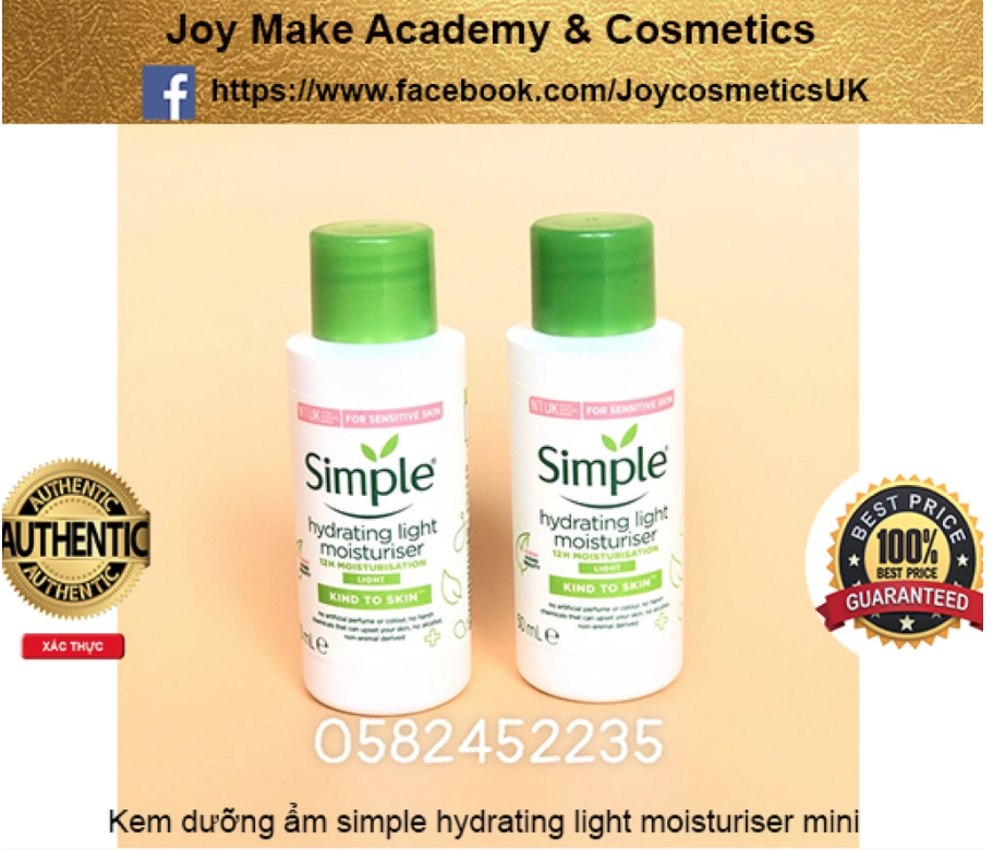 Kem dưỡng ẩm Simple Kind To Skin LIGHT cải thiện da dầu và da mụn size mini (Bill UK)