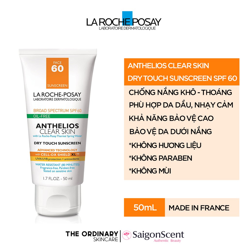 [HCM]Kem chống nắng La Roche Posay Anthelios Clear Skin Dry Touch Sunscreen SPF 60 ( 50mL )