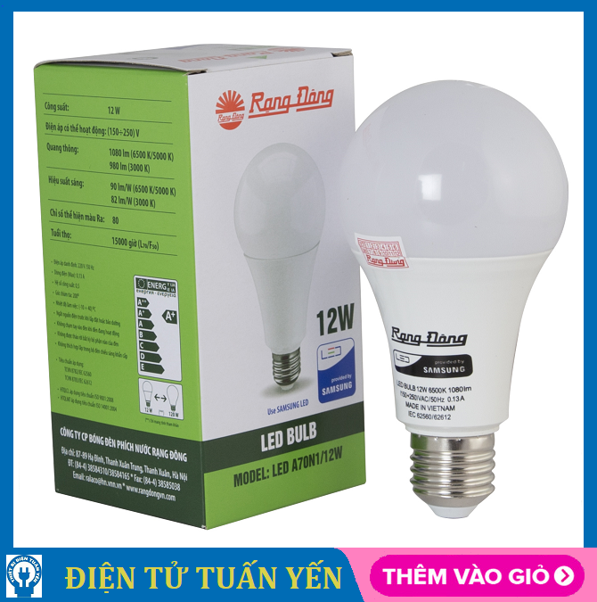 Bóng đèn led bulb Rạng Đông công suất 12W ánh sáng trắng & vàng - Hàng chính hãng