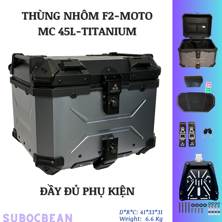 Thùng Nhôm Xe Máy 22L 36L 45L 55L Raptor F2-Moto Kraken Đầy Đủ phụ kiện Đế Lót Thùng Tựa lưng Phản Q