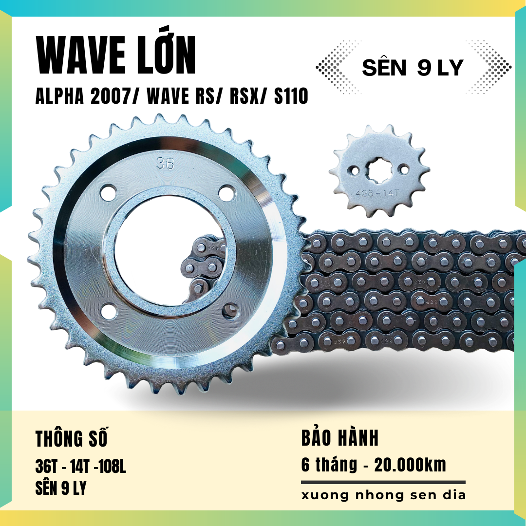 [FreeshipMAX] [HCM] Bộ nhông sên dĩa wave lớn / wave alpha 2007/wave rs / wave rsx / wave s110/ futu