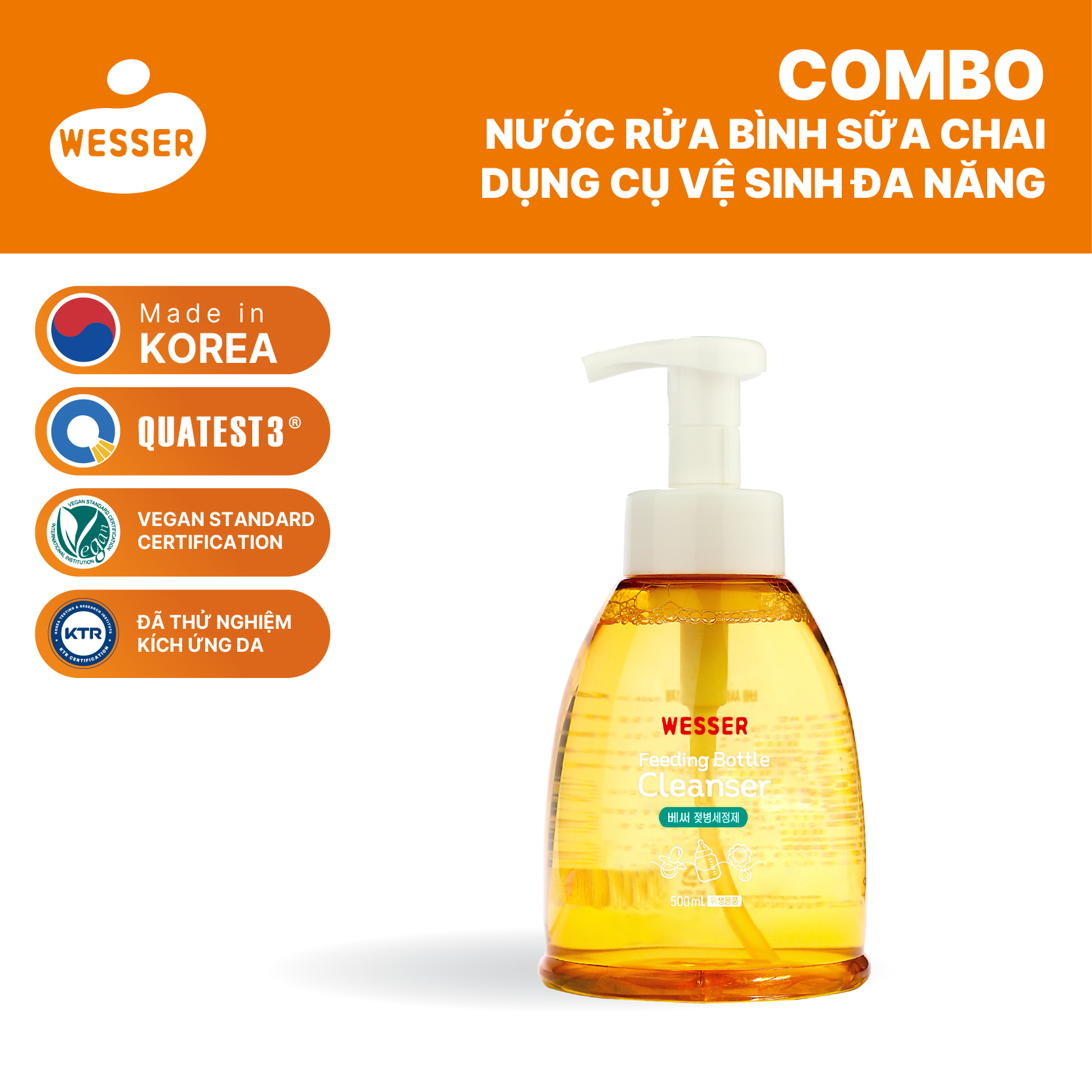 Nước rửa bình sữa Wesser dạng chai 500ml (Nhập khẩu)