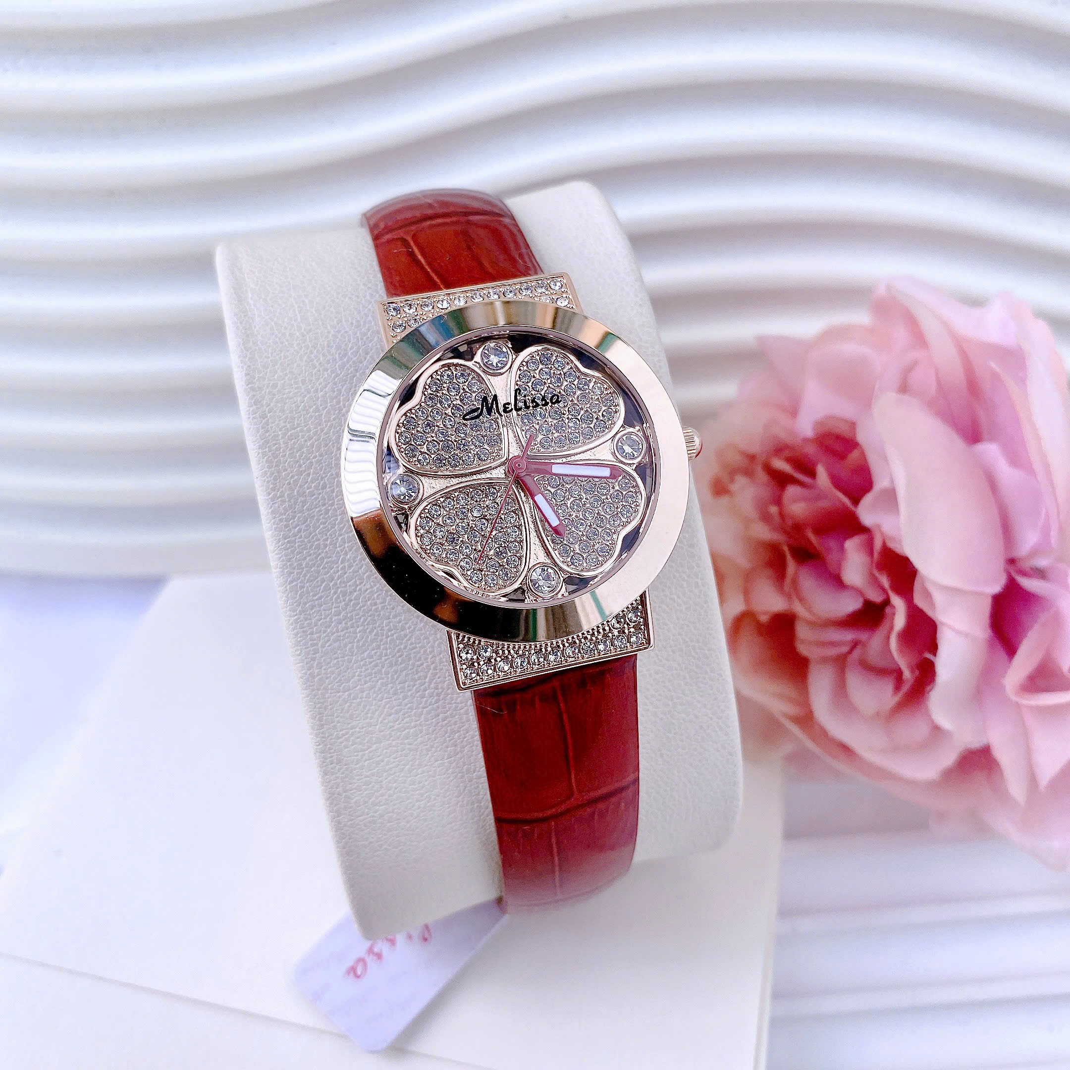 Đồng hồ nữ Melissa F8238 Gold Red Dây da Authentic fullbox Luxury diamond watch